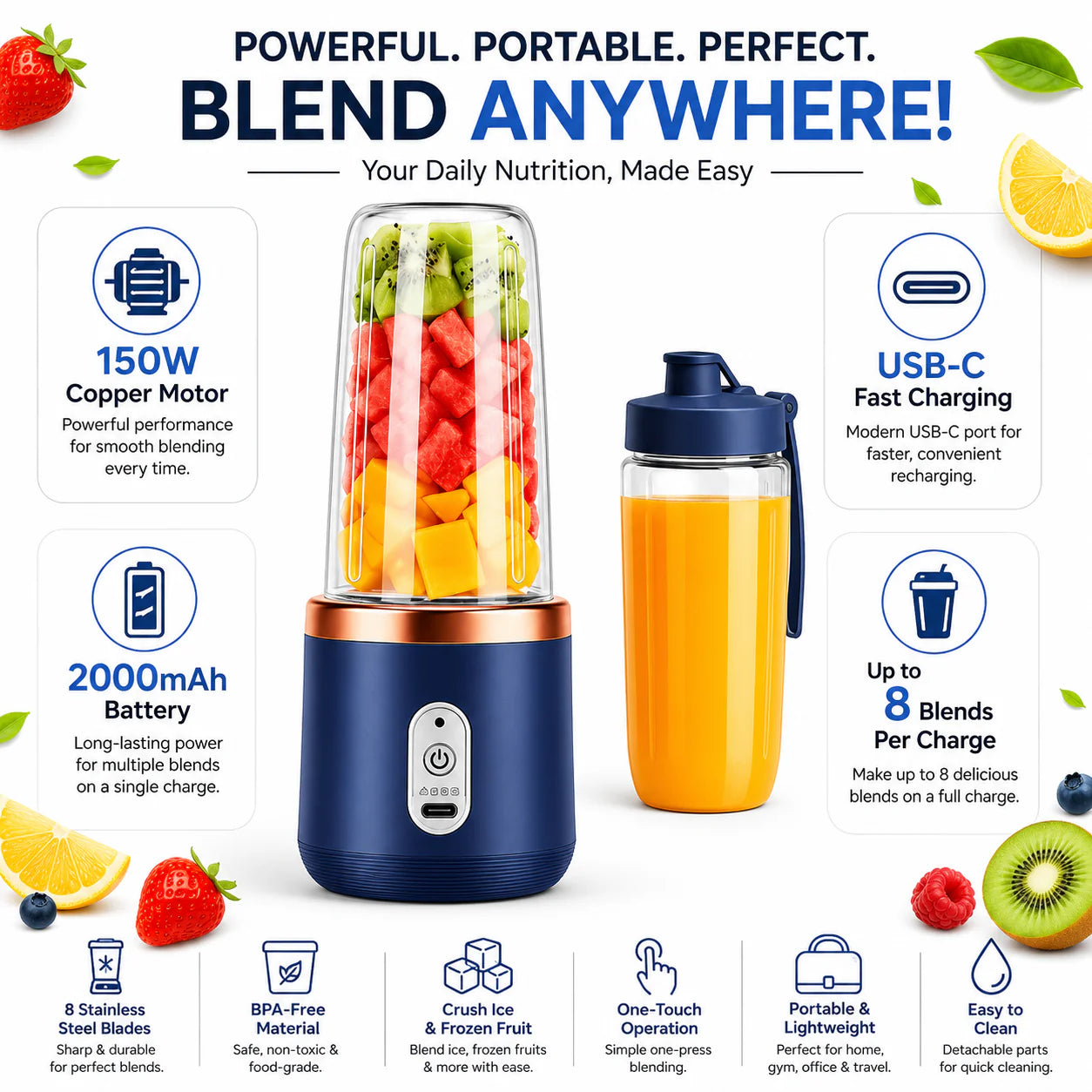 BlendJet Pro Max — 6-Blade Portable Smoothie Blender
